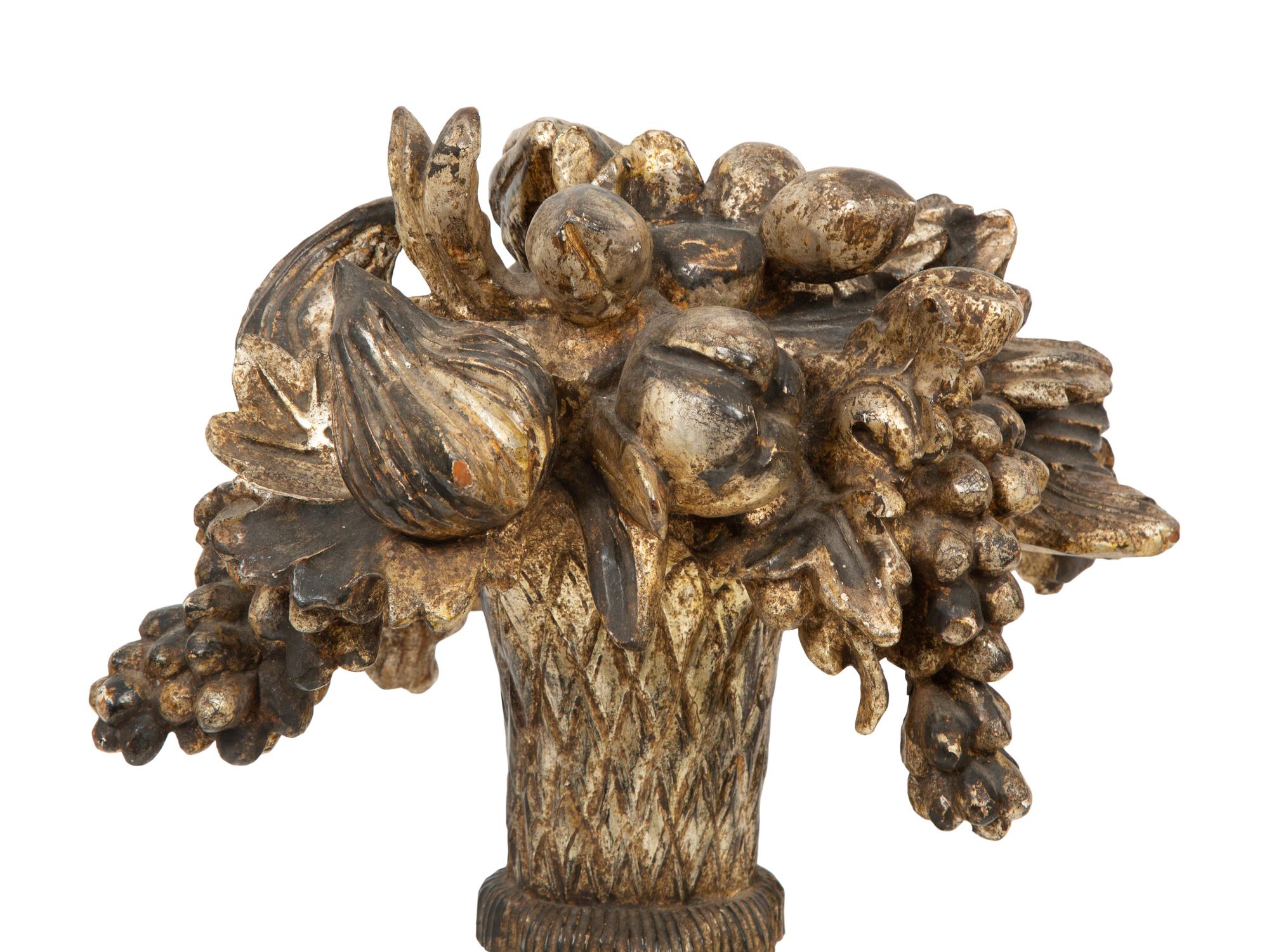 A Pair of Italian Carved Silver Giltwood Models of Fruits and Flowers