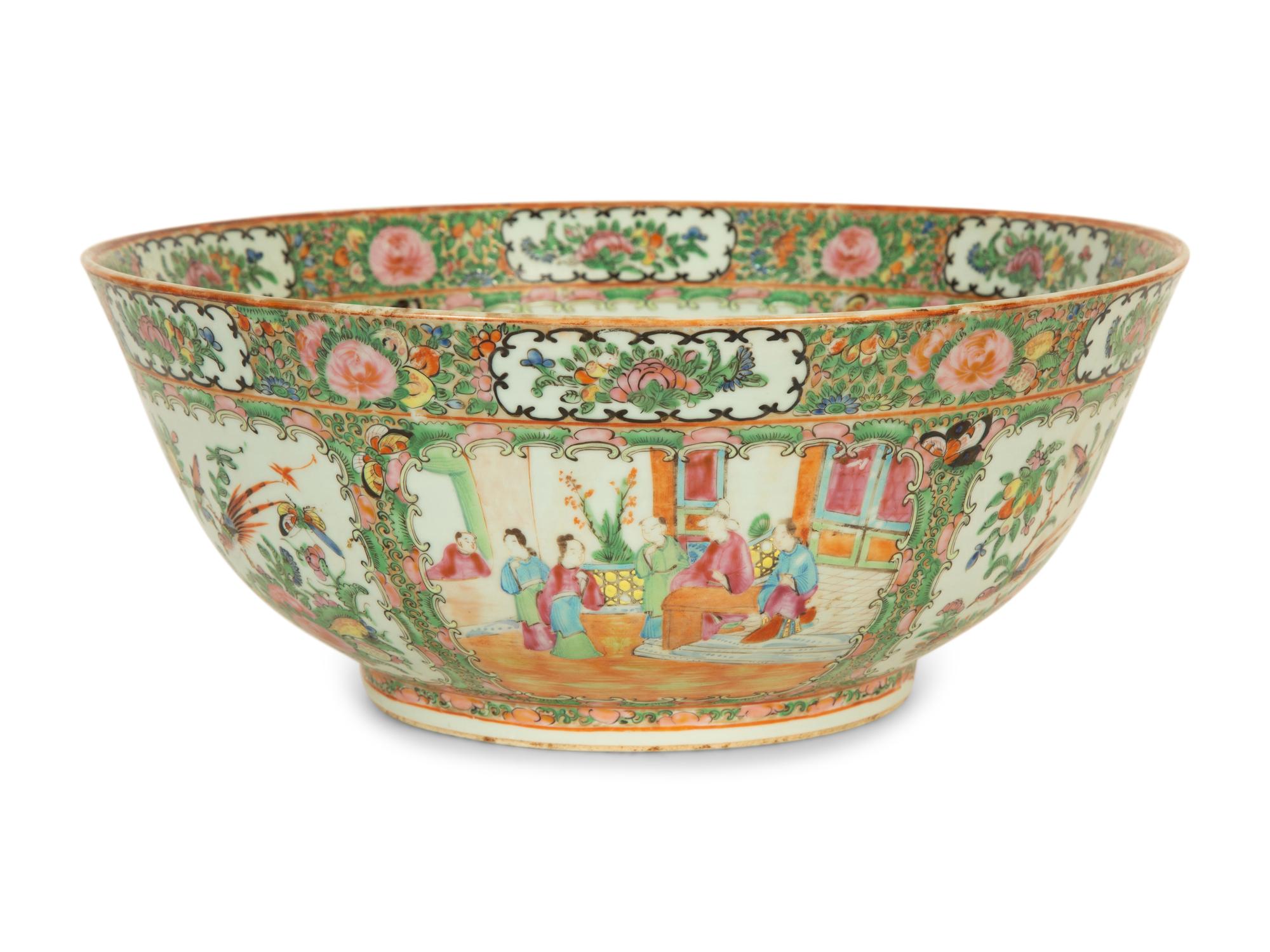 A Chinese Rose Medallion Porcelain Punch Bowl