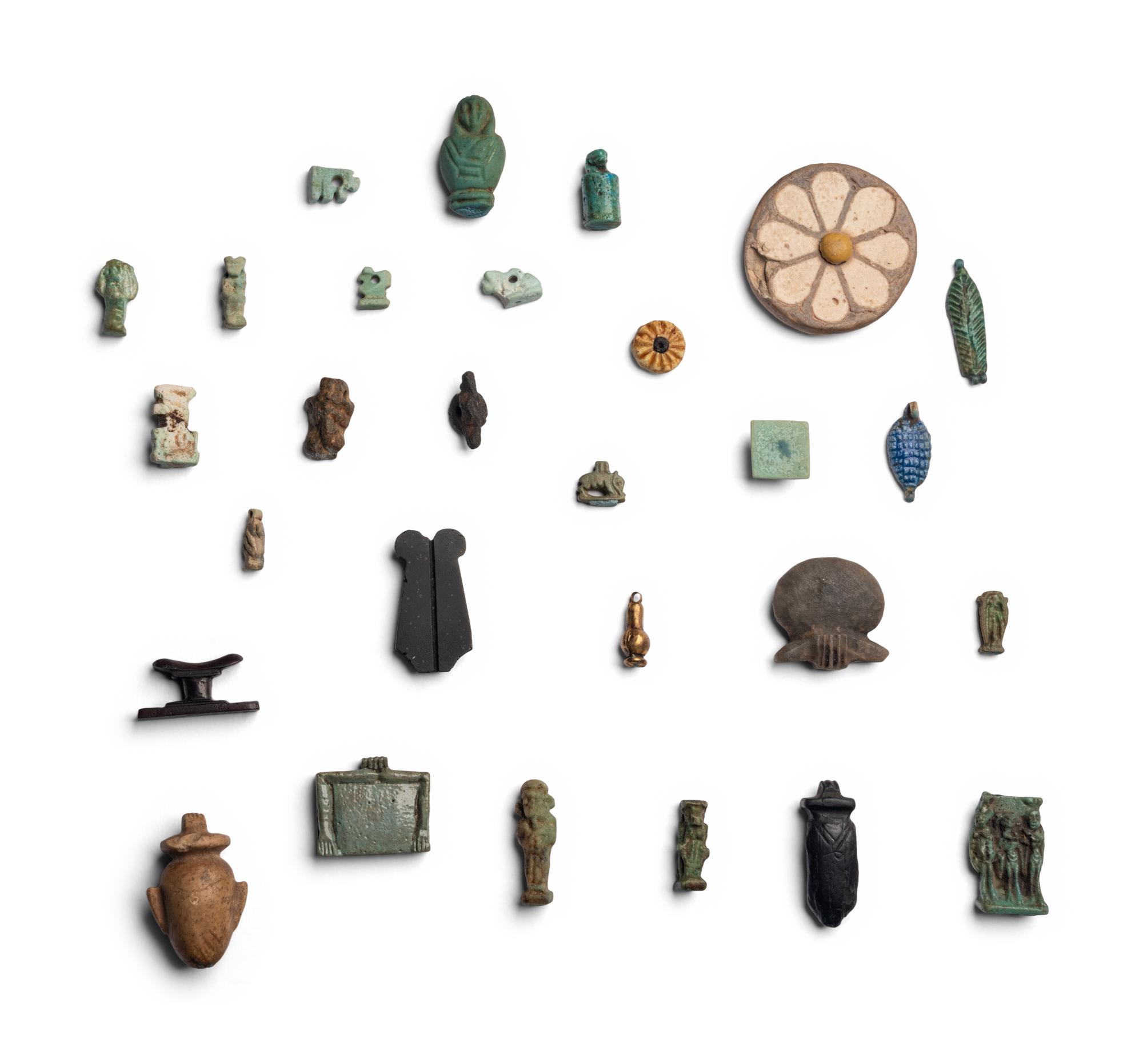 Forty-Six Egyptian Faience, Stone, and Terracotta Objects