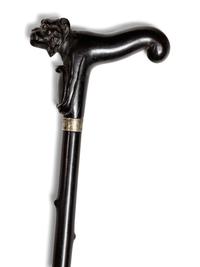 A Continental Carved Ebony Zoomorphic Walking Stick