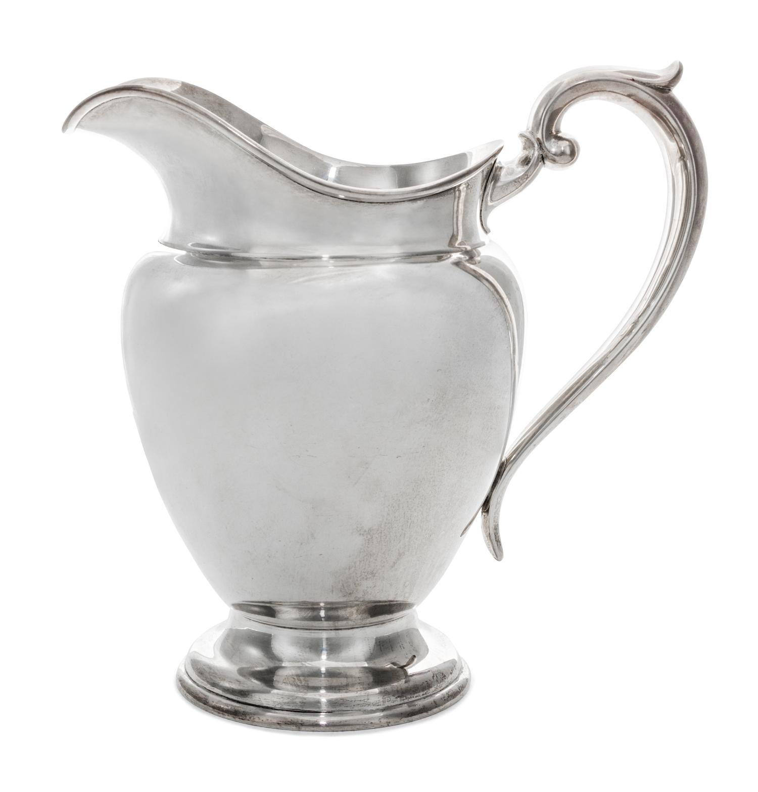 An American Silver Water Pitcher, Gorham Mfg. Co., Providence, RI, of ovoid handled form, retailed by J.E. Caldwell & Co.