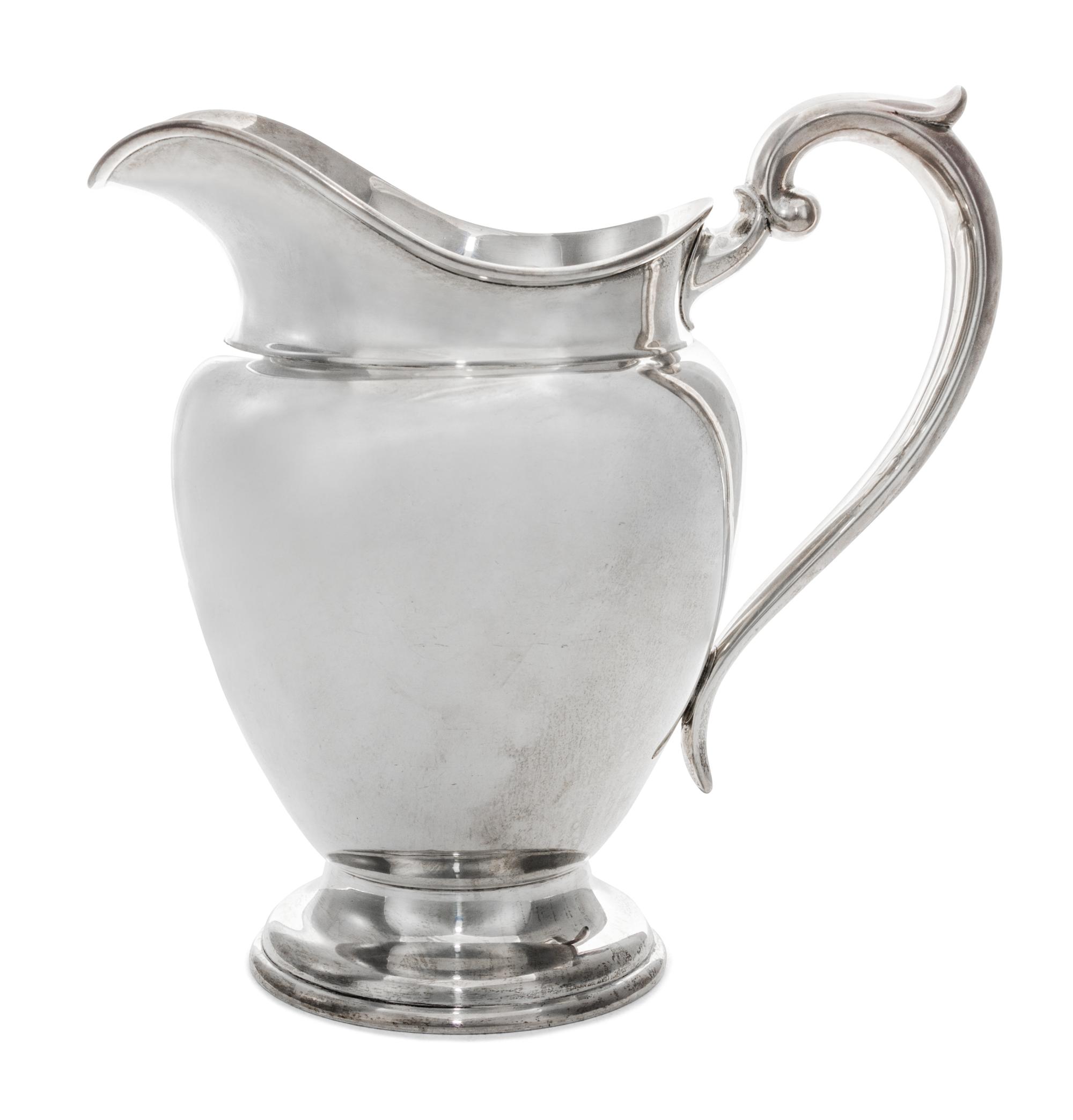 An American Silver Water Pitcher, Gorham Mfg. Co., Providence, RI, of ovoid handled form, retailed by J.E. Caldwell & Co.