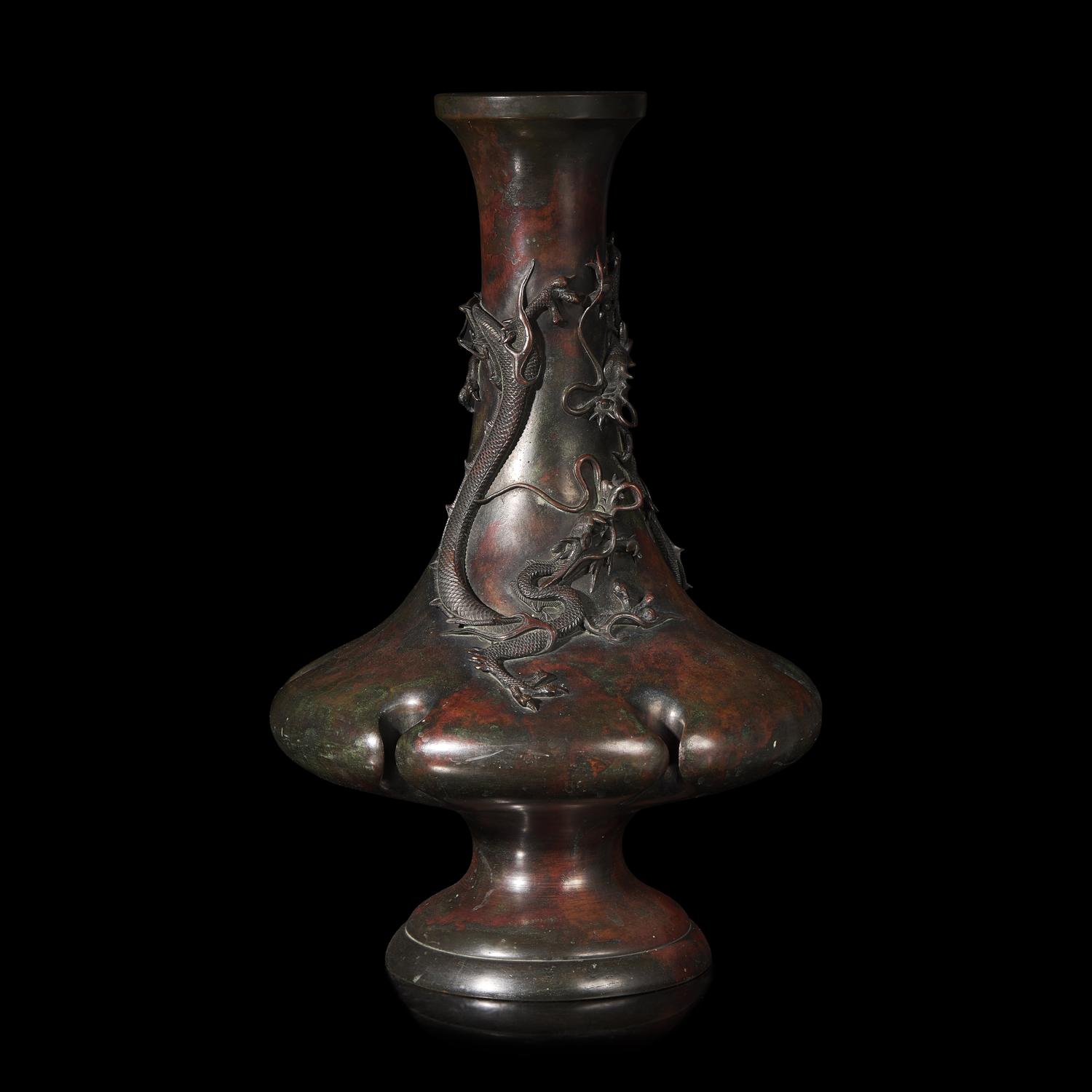 A Japanese Bronze 'Dragon' Vase, Late Meiji Period 日本明治時代晚期 盤龍銅瓶