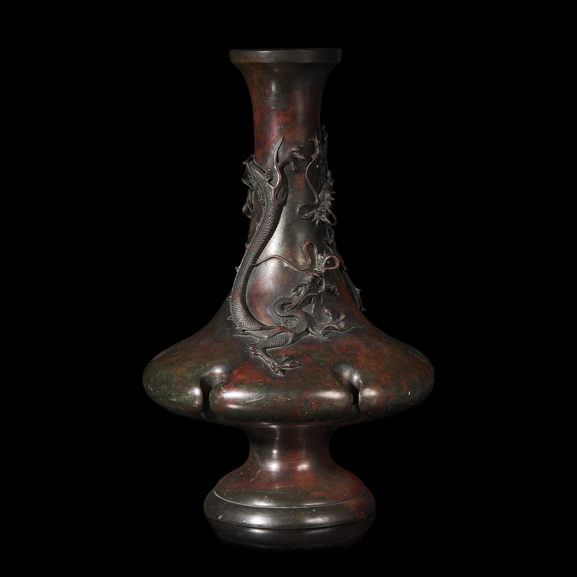 A Japanese Bronze 'Dragon' Vase, Late Meiji Period 日本明治時代晚期 盤龍銅瓶