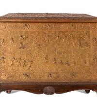 A Burmese Gilt Lacquer Manuscript Chest on an Associated Stand