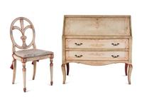 An Italian Painted Slant-Front Desk and Side Chair