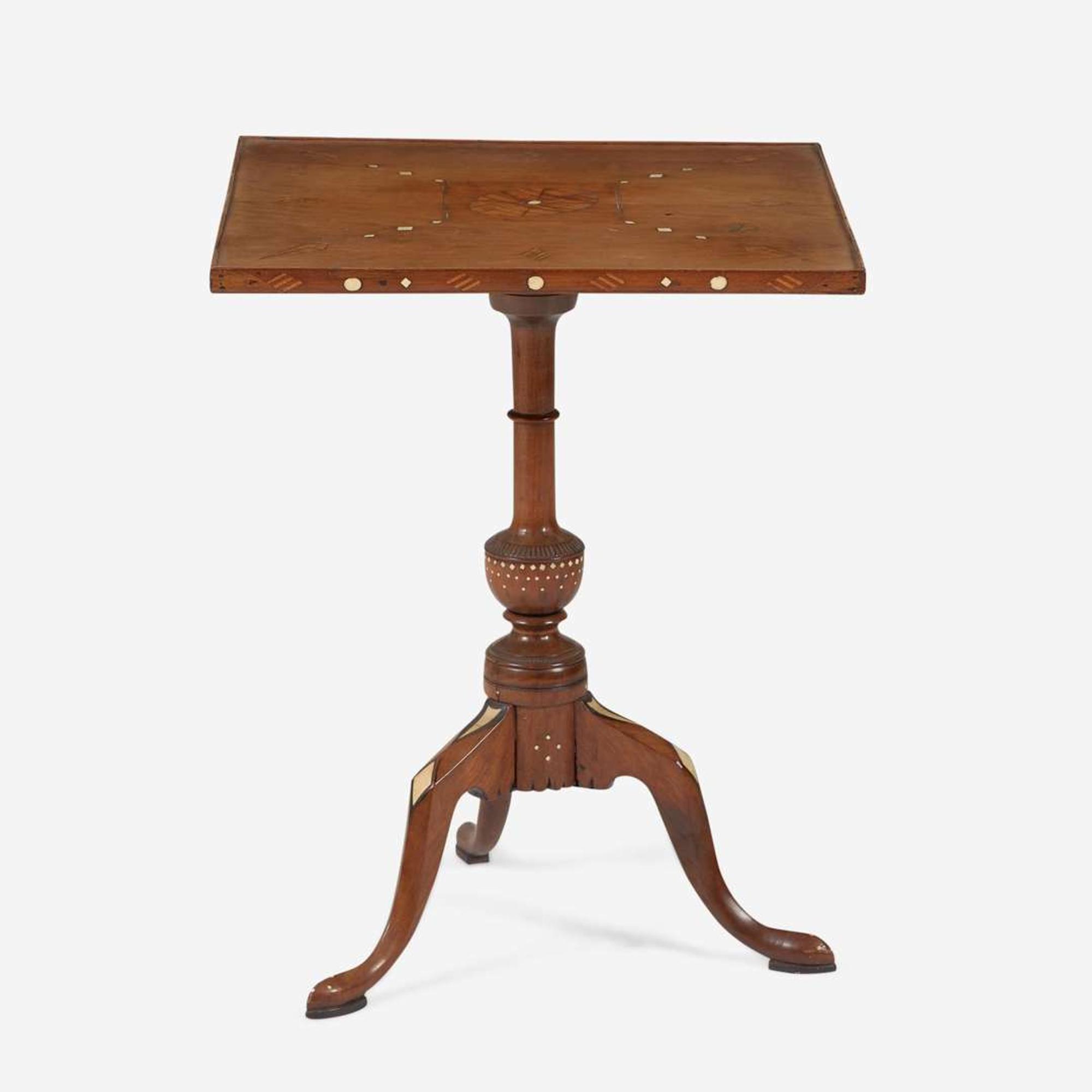 A Federal or George III inlaid mahogany and fruitwood tilt-top candlestand late 18th / early 19th century