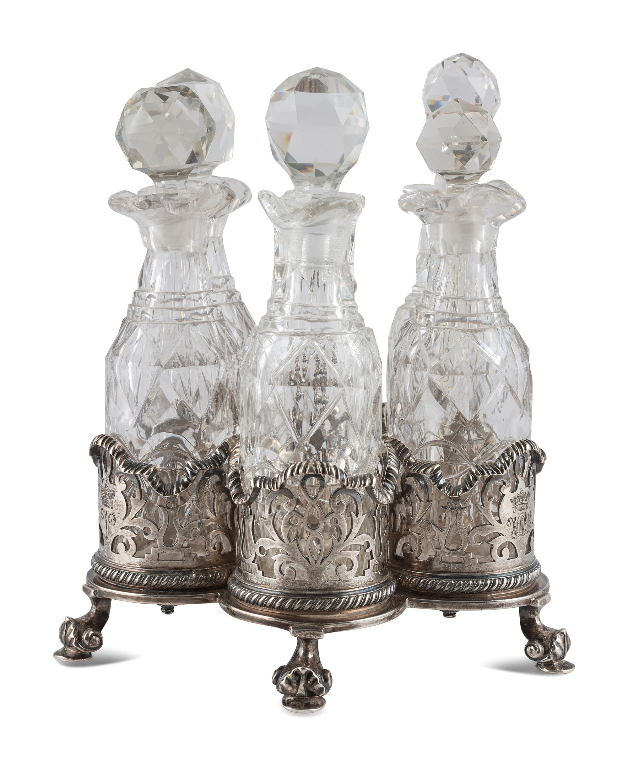 A Victorian Silver Five-Bottle Cruet Frame