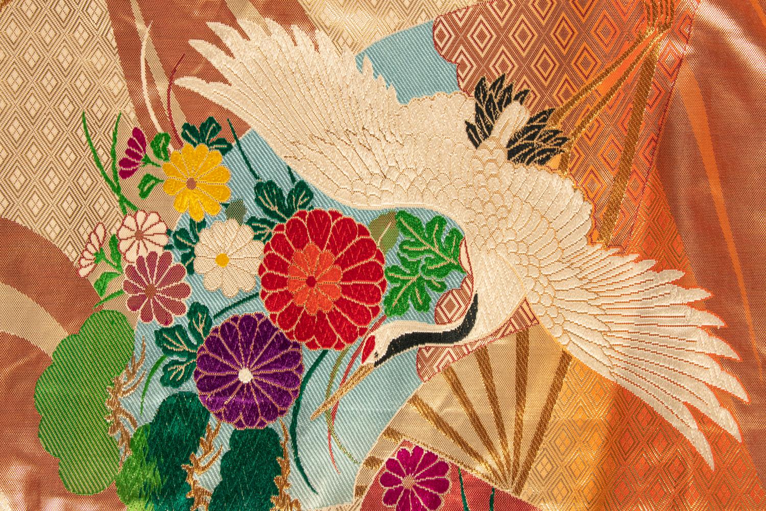 Two Japanese Embroidered Silk Kimono