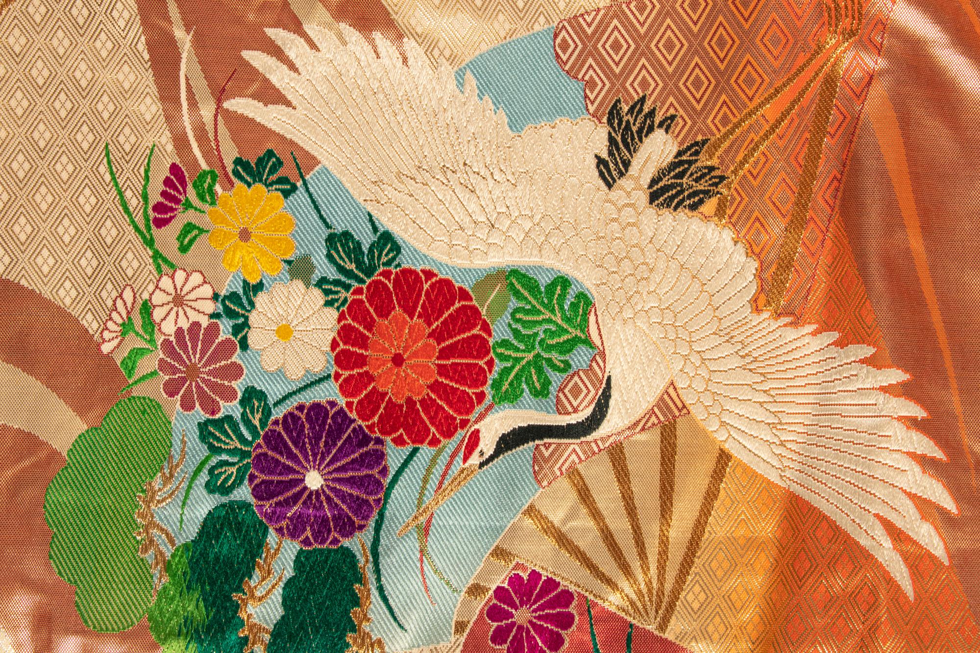 Two Japanese Embroidered Silk Kimono