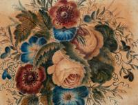 A Pair of Victorian Painted Velvet Floral Still Lifes