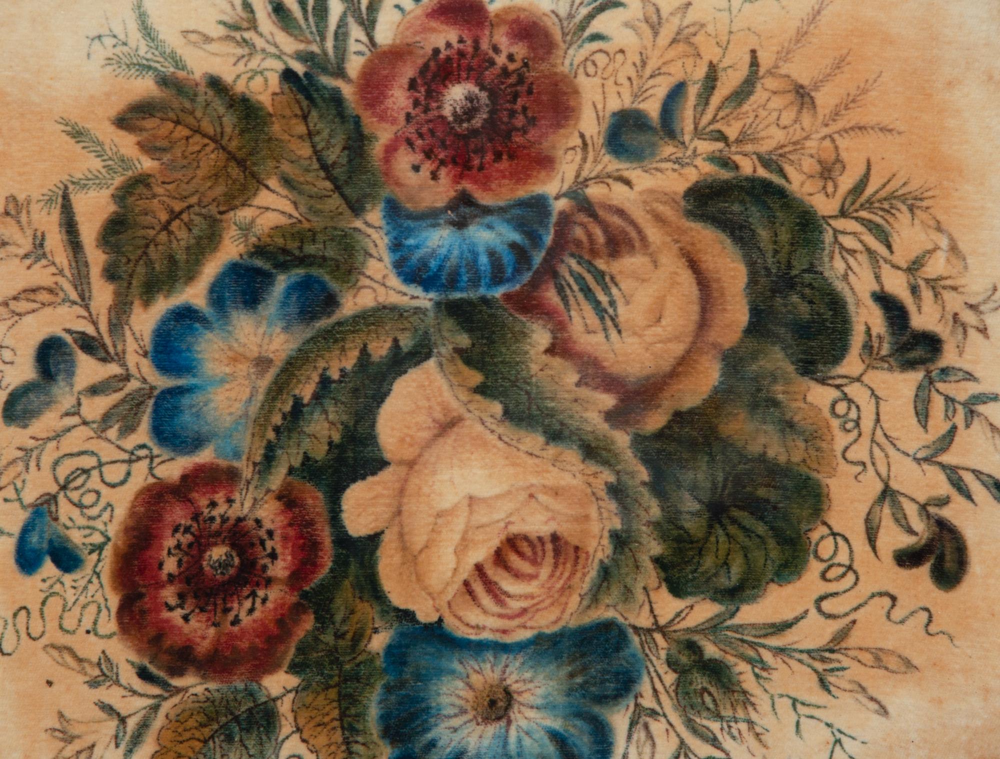 A Pair of Victorian Painted Velvet Floral Still Lifes