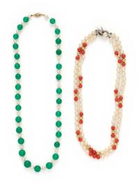COLLECTION OF GOLD AND CULTURED PEARL BEAD NECKLACES