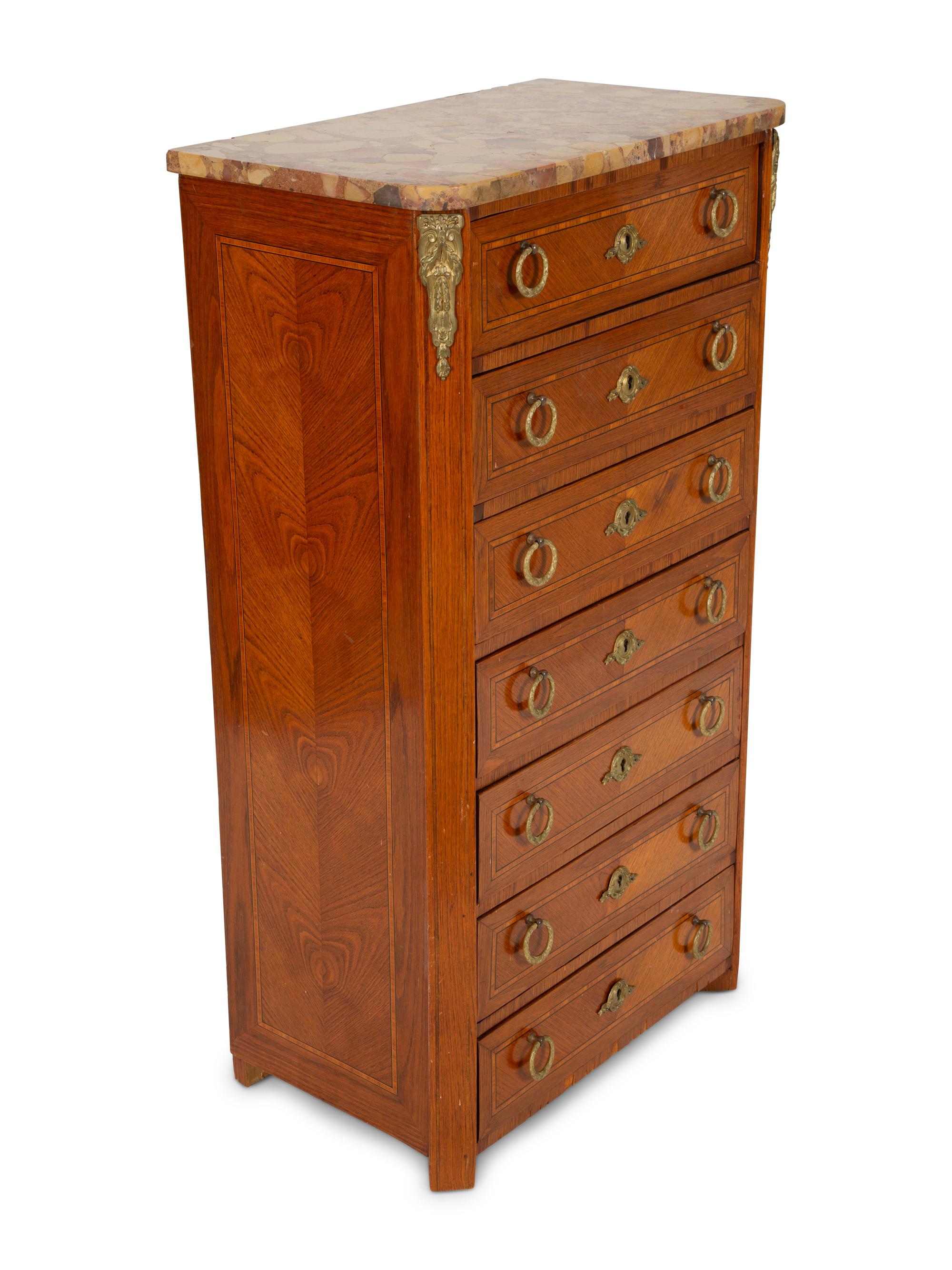 A Louis XVI Style Marble Top Semanier