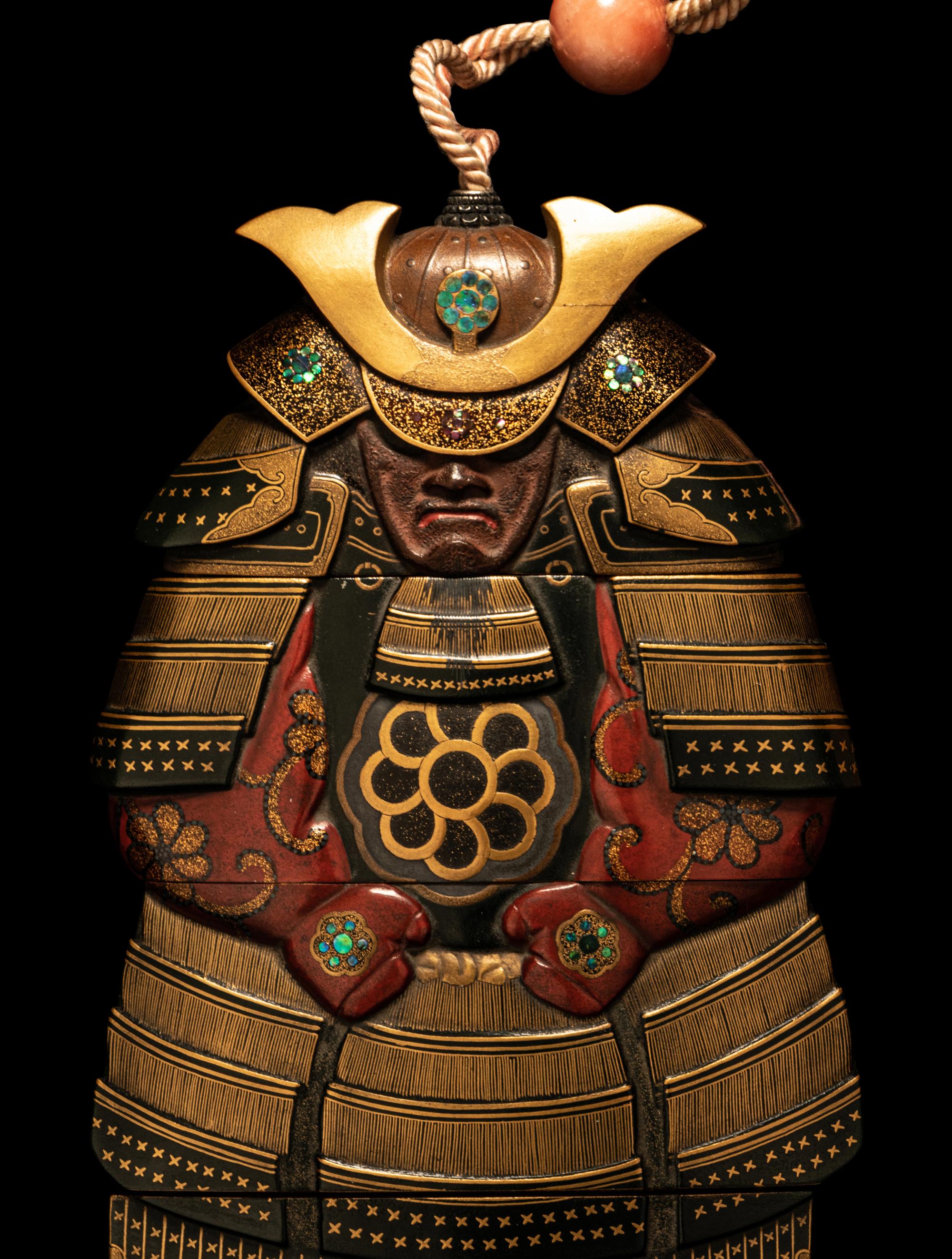 A Large Japanese Gold, Red and Black Lacquer Three-Case Inro