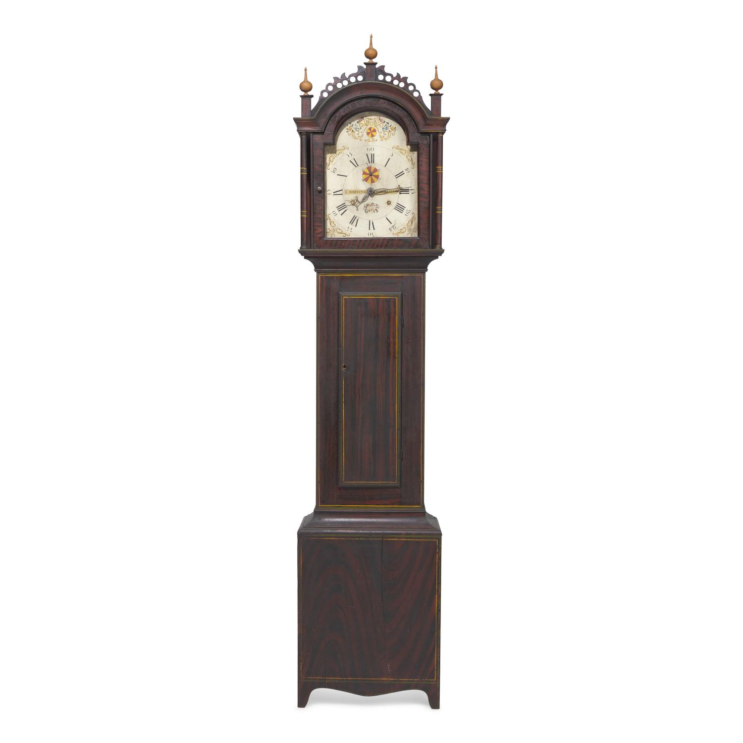A Federal Faux-Grained and Decorated Wood Tall Case Clock
