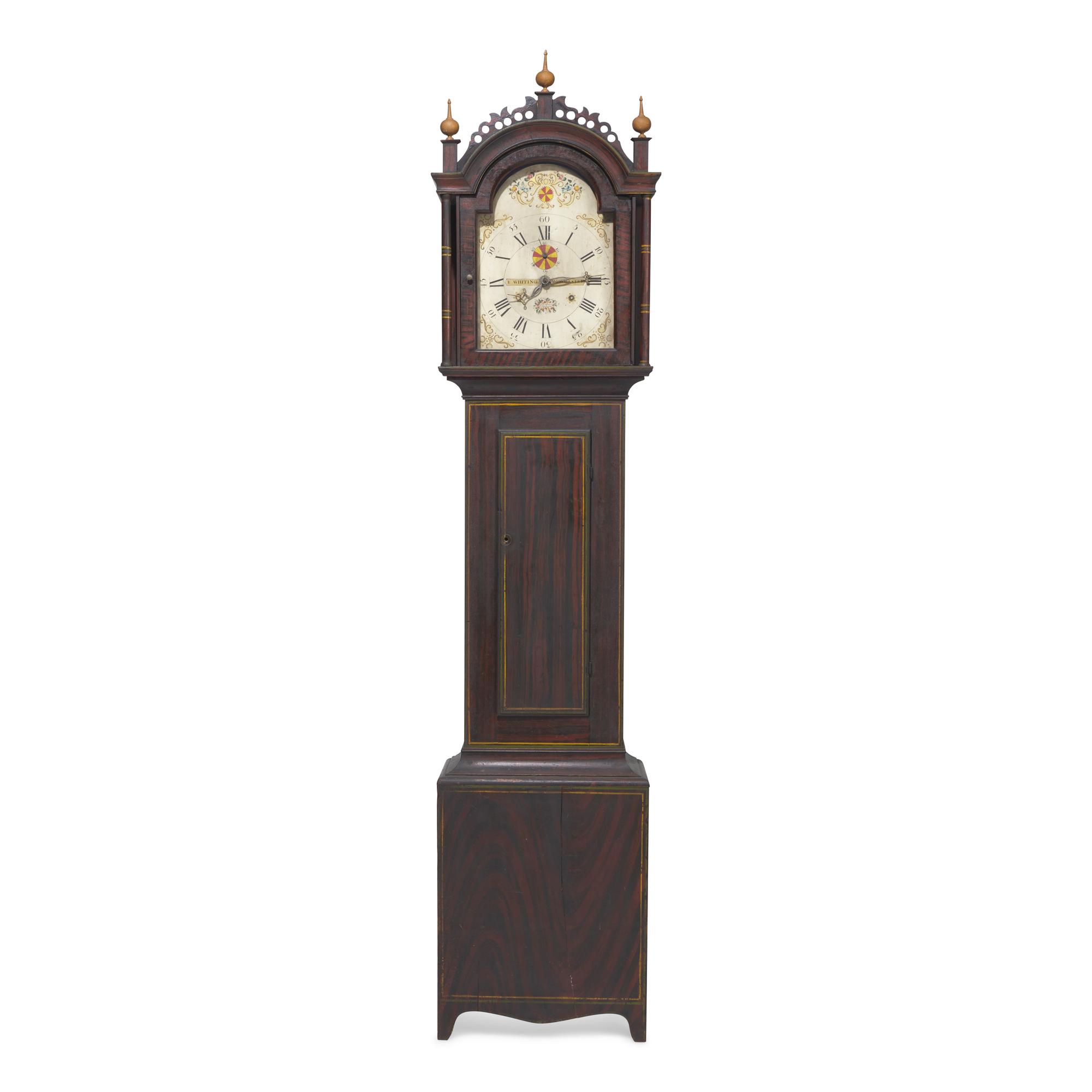 A Federal Faux-Grained and Decorated Wood Tall Case Clock