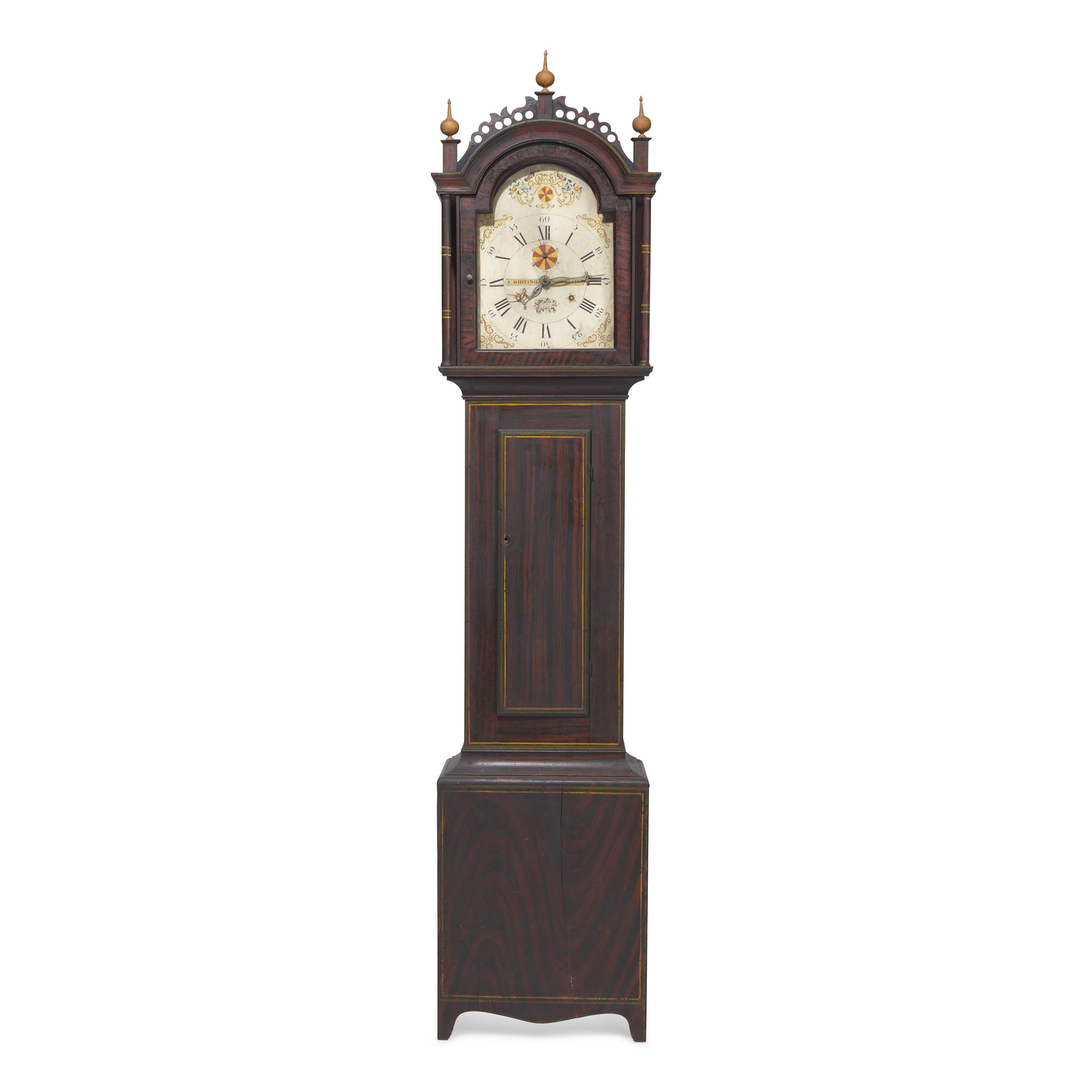 A Federal Faux-Grained and Decorated Wood Tall Case Clock