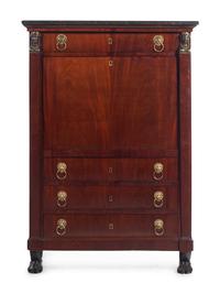 An Empire Style Bronze Mounted Mahogany Marble-Top Secrétaire à Abattant