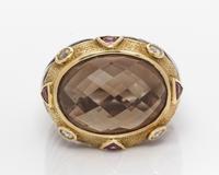 A Sterling Silver, 18 Karat Yellow Gold, Smoky Quartz, Diamond and Pink Tourmaline Ring, David Yurman, 9.50 dwts.