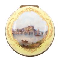 A Meissen Gilt Metal Mounted Painted and Parcel Gilt Yellow-Ground Porcelain Box