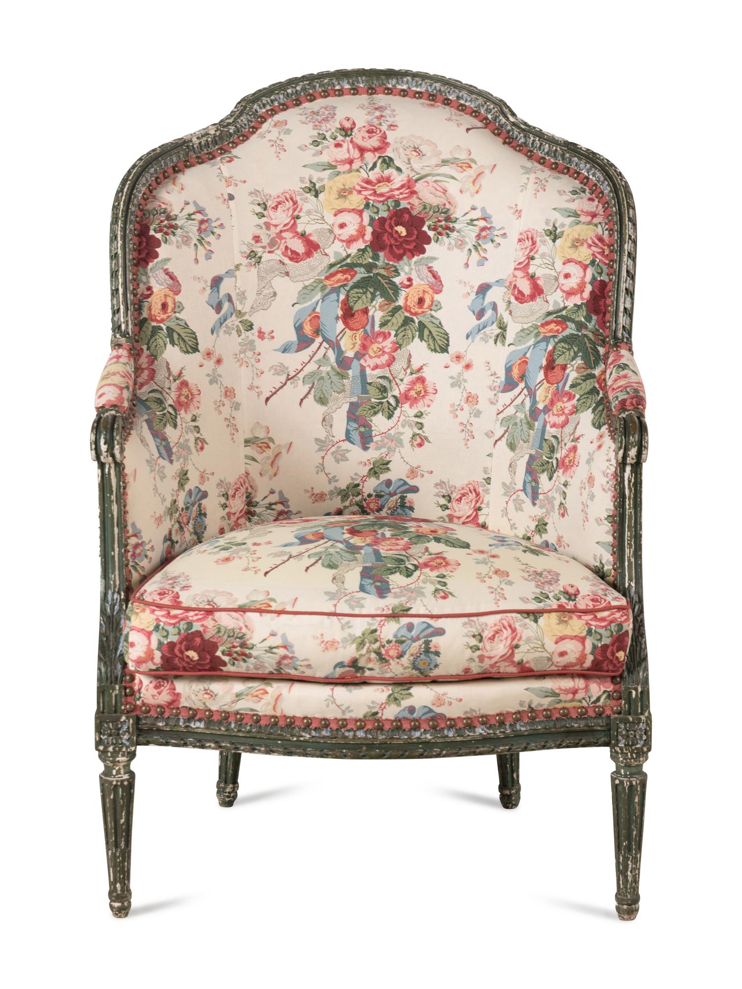 A Louis XVI Style Green-Painted Bergère