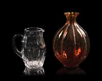 A Baccarat Harcourt Pitcher and a Baccarat Amber Glass Vase