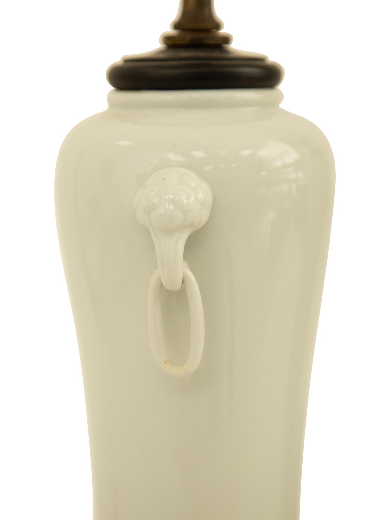 A Pair of Chinese Blanc de Chine Porcelain Lamps