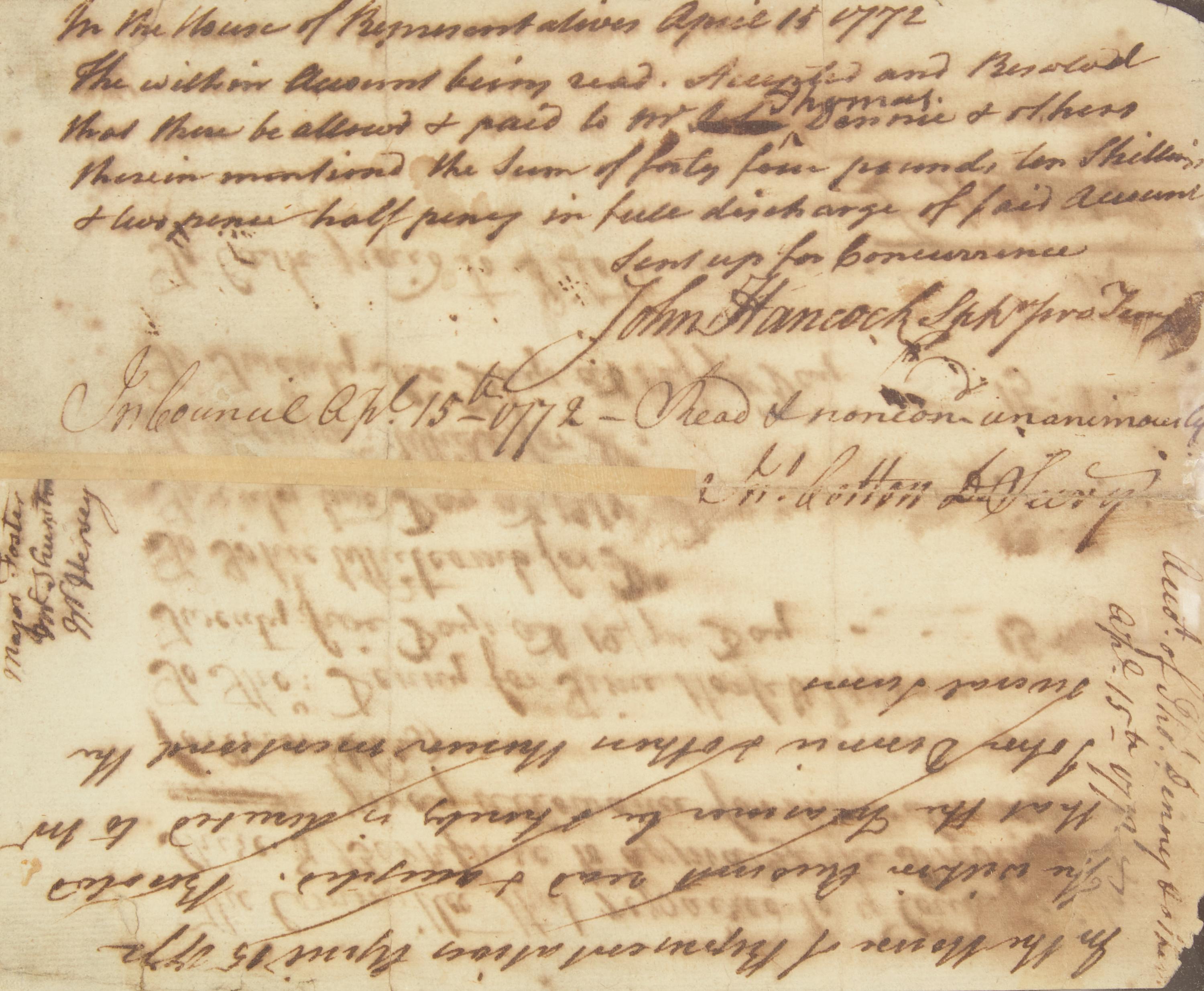 Hancock, John. Autograph Document, signed