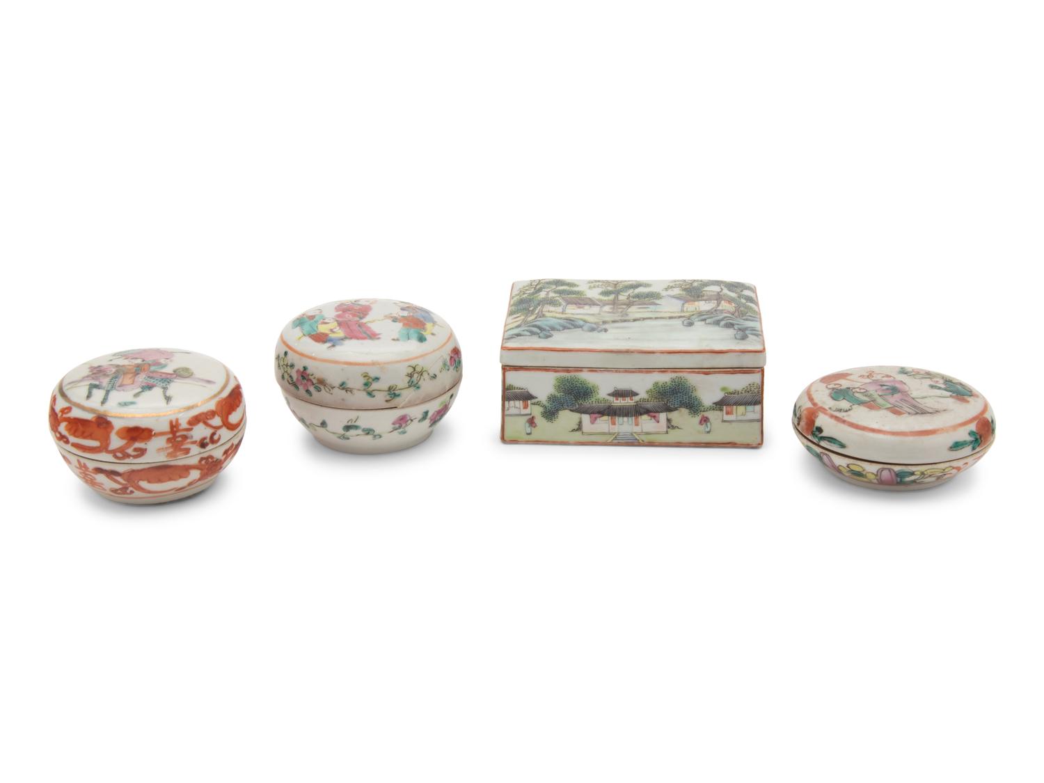 Four Chinese Famille Rose Porcelain Covered Boxes