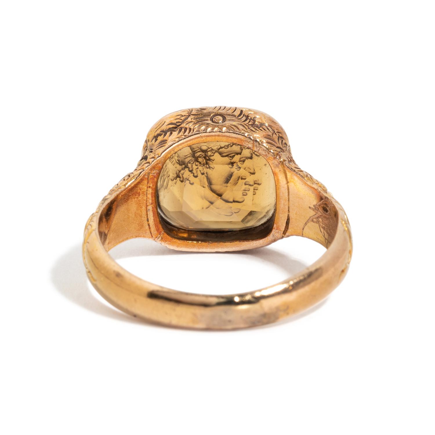 A Neoclassical Gold and Citrine Finger Ring with the God Ares