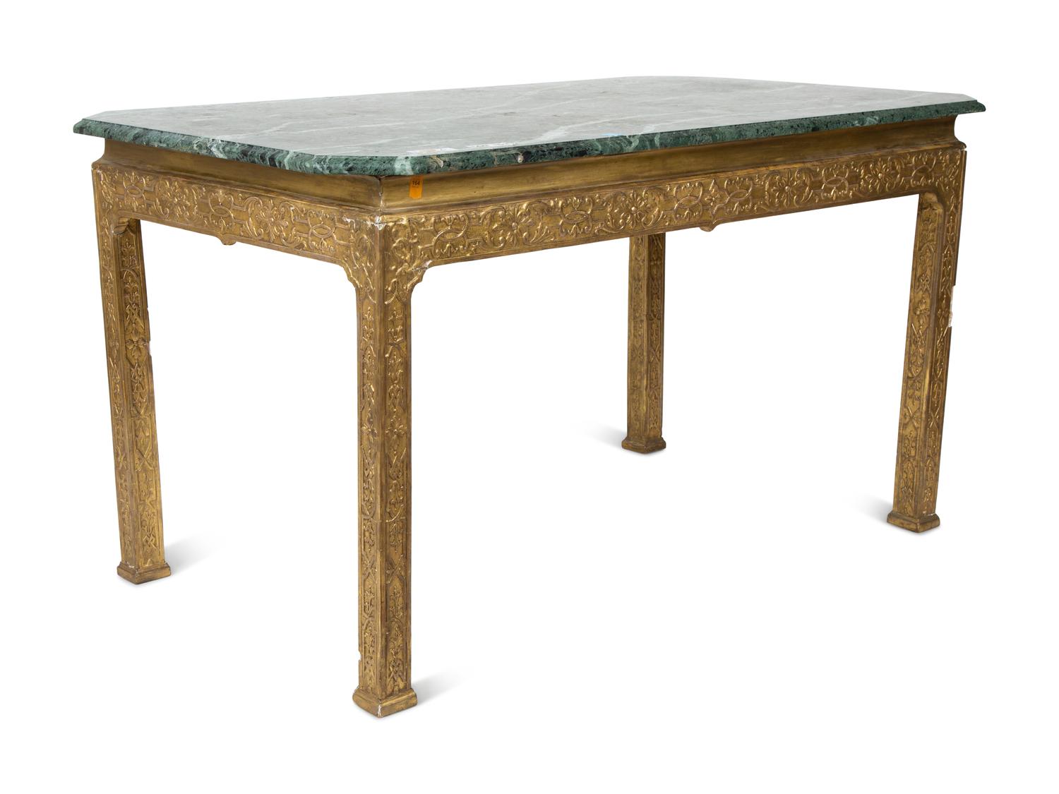 A Chinese Chippendale Style Carved Giltwood Marble-Top Center Table — 19TH CENTURY
