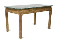 A Chinese Chippendale Style Carved Giltwood Marble-Top Center Table — 19TH CENTURY