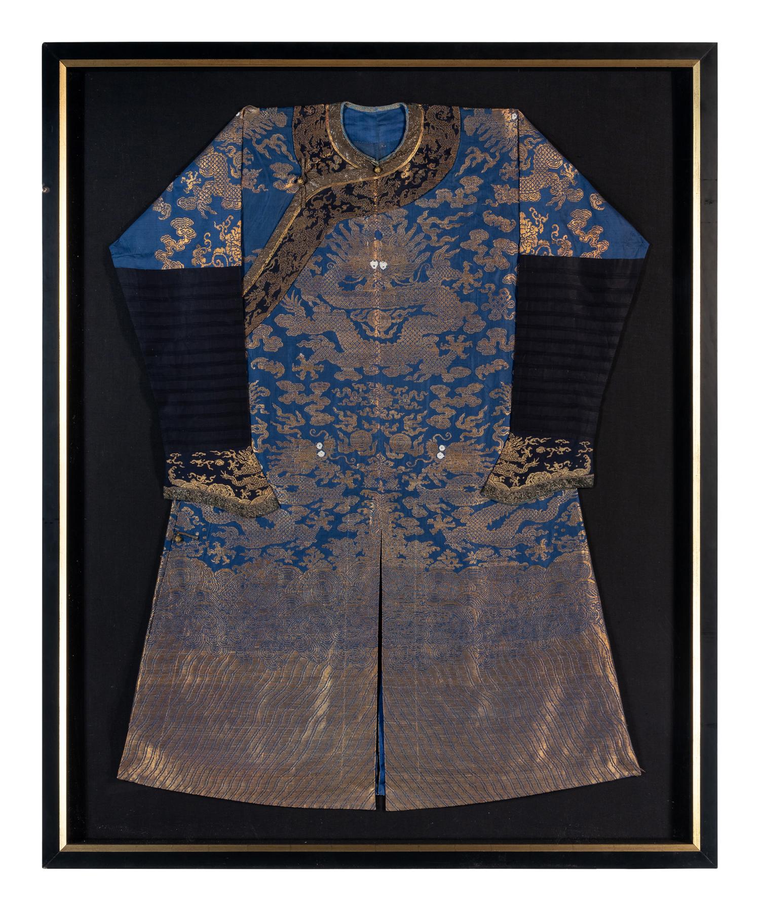 A Chinese Blue Ground Woven Dragon Robe, Jifu