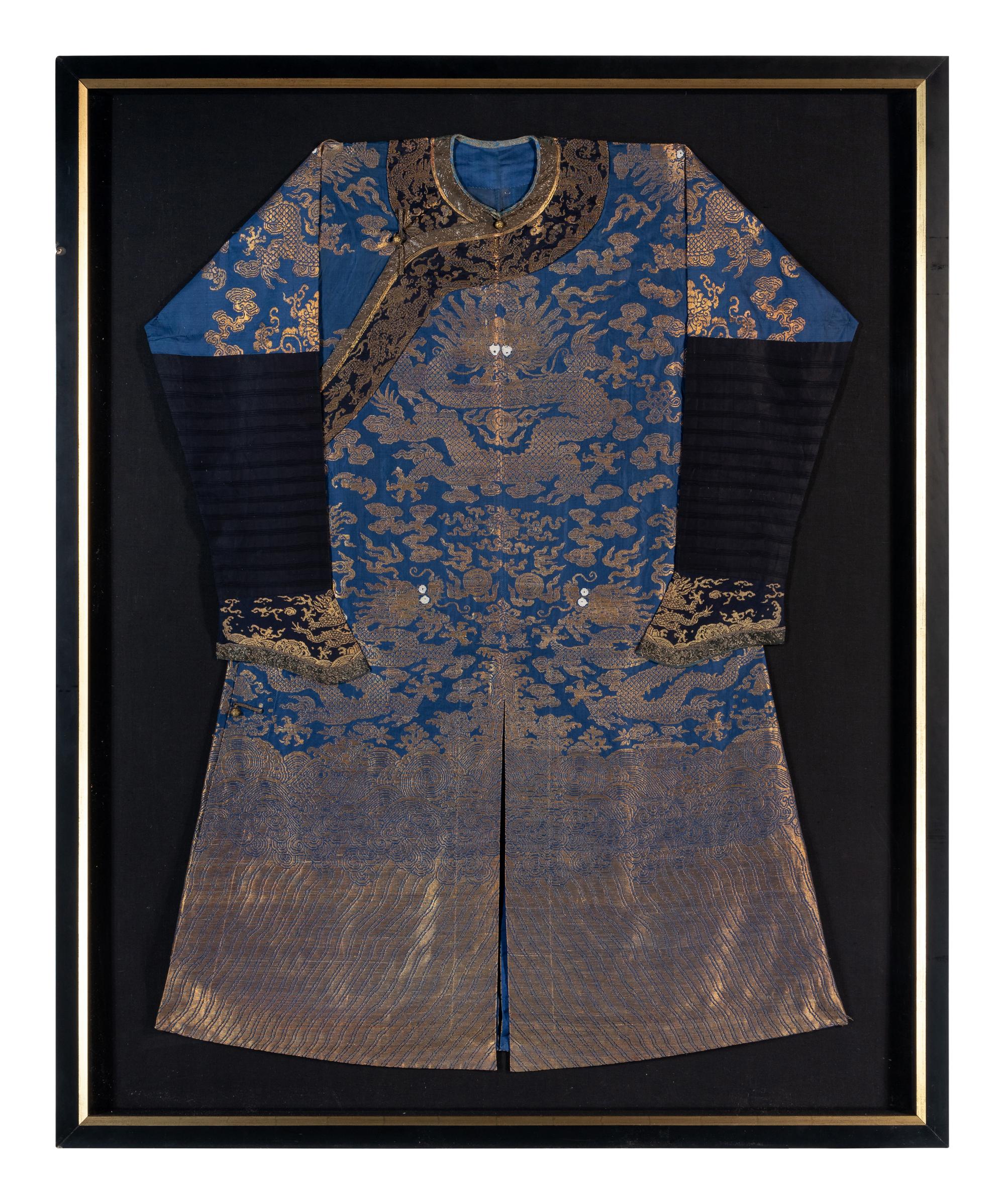 A Chinese Blue Ground Woven Dragon Robe, Jifu