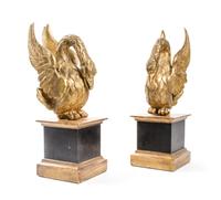 A Pair of Empire Giltwood Swans, Height 14 1/8 inches.