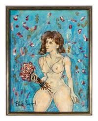 Nude with Flowers in Blue