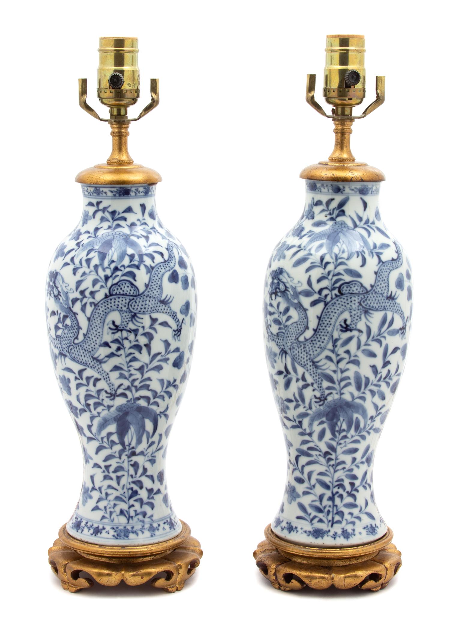 Pair Chinese Export Blue and White Porcelain Vases Height of vase 11 3/4 inches. — EARLY 20TH CENTURY