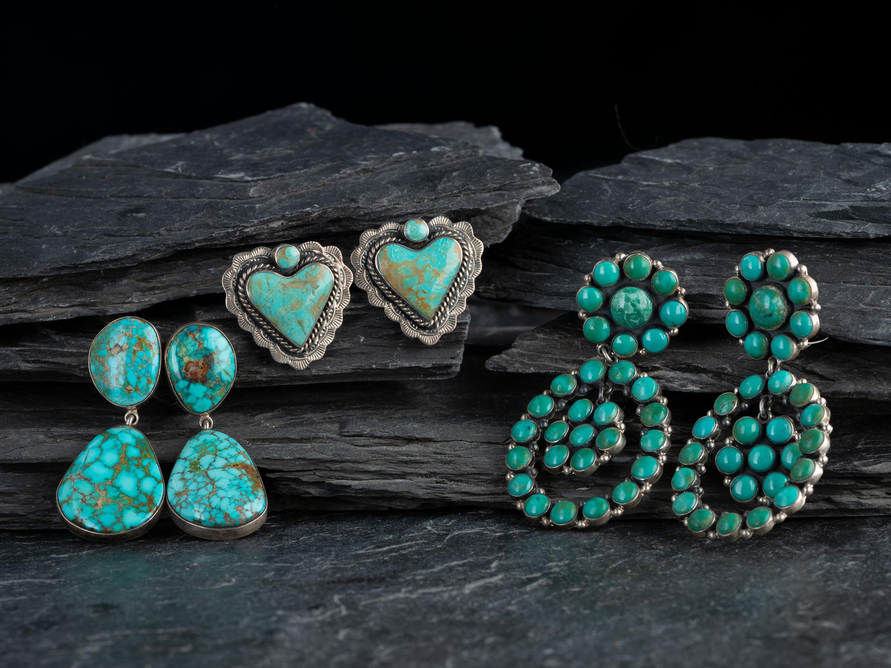 Group of Sterling Silver and High-Grade Turquoise Earrings