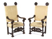 A Pair of Renaissance Style Oak Armchairs, SECOND HALF 19TH CENTURY, Height 58 inches. — SECOND HALF 19TH CENTURY,