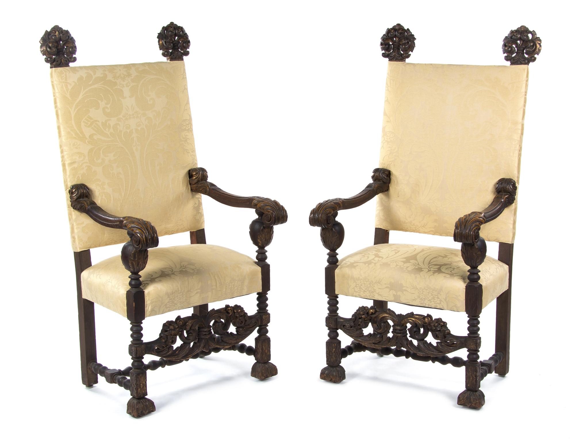 A Pair of Renaissance Style Oak Armchairs, SECOND HALF 19TH CENTURY, Height 58 inches. — SECOND HALF 19TH CENTURY,