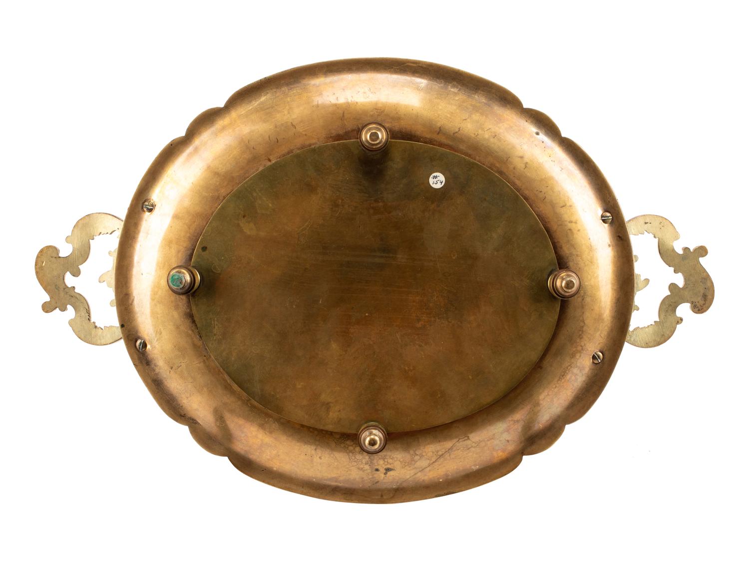 A French Painted Porcelain-Inset Gilt Bronze and Champlevé Tray