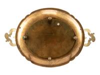 A French Painted Porcelain-Inset Gilt Bronze and Champlevé Tray