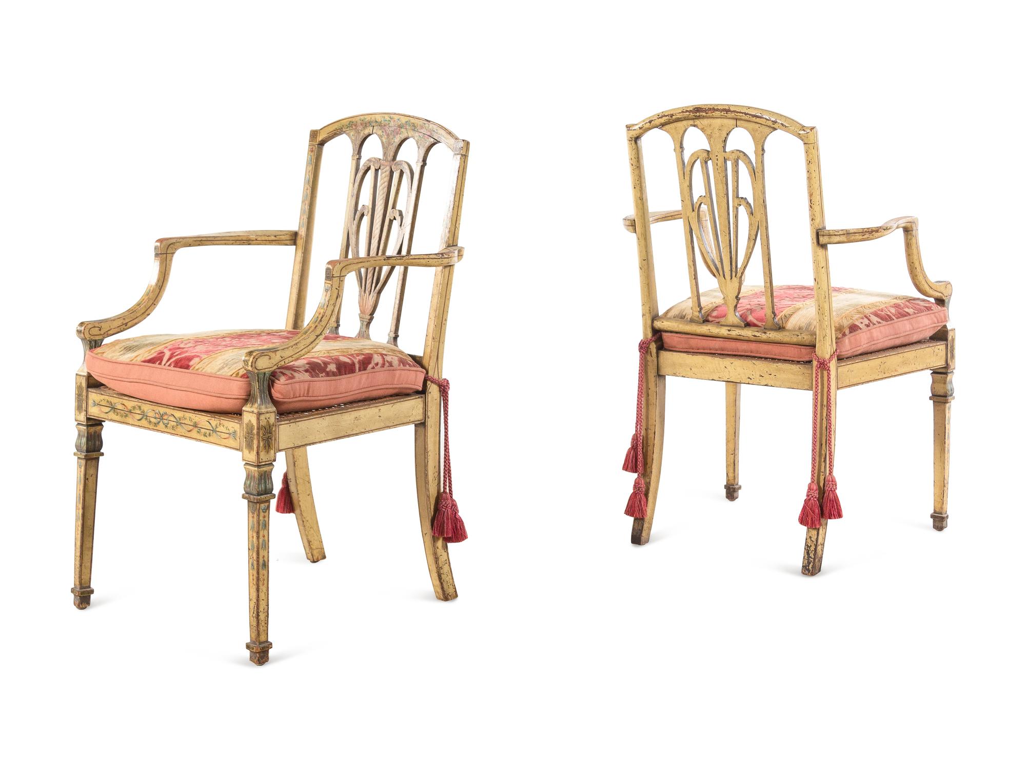 A Pair of George III Painted Armchairs