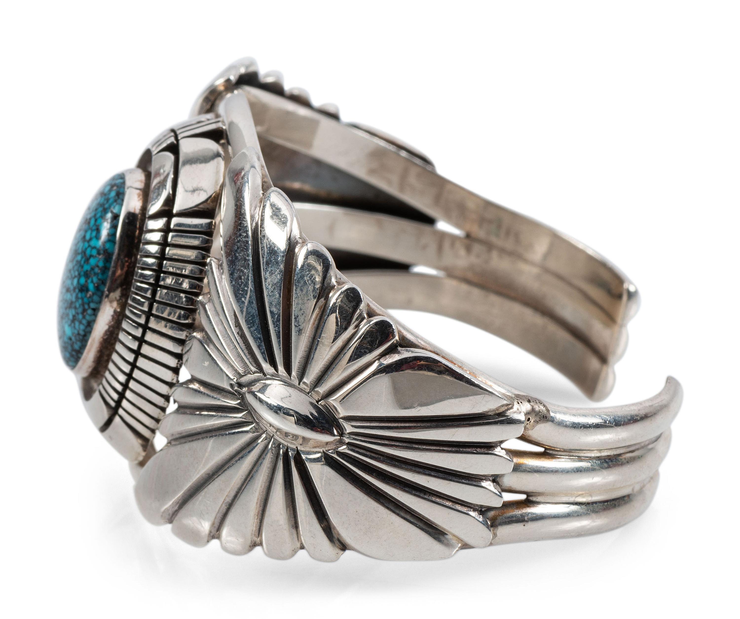 Navajo Sterling Silver and #8 Turquoise Cuff Bracelet
