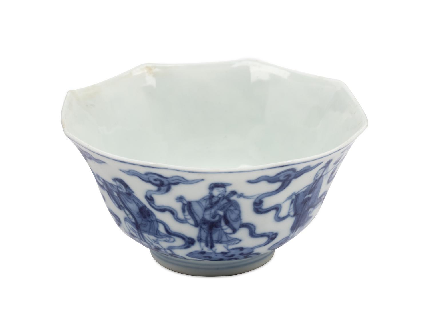 Six Chinese Export Porcelain Plates and Two Blue and White Bowls