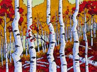 Aspen Trees with Red Autumn Leaves