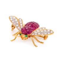 SYNTHETIC RUBY AND DIAMOND BEE BROOCH