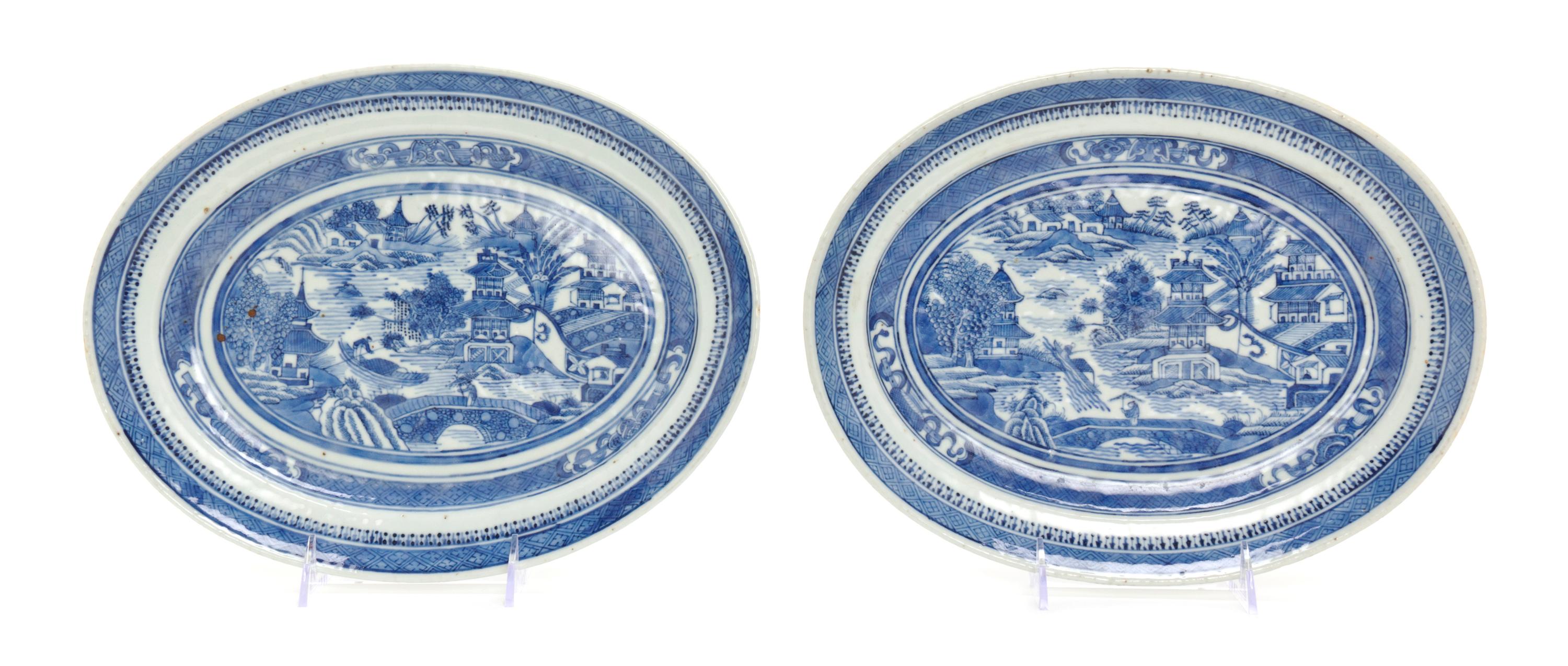 A Pair of Nanking Porcelain Platters, Width 12 1/4 inches.
