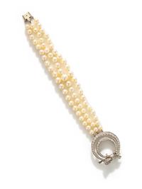 TIFFANY & CO., PALLADIUM, DIAMOND AND CULTURED PEARL BRACELET